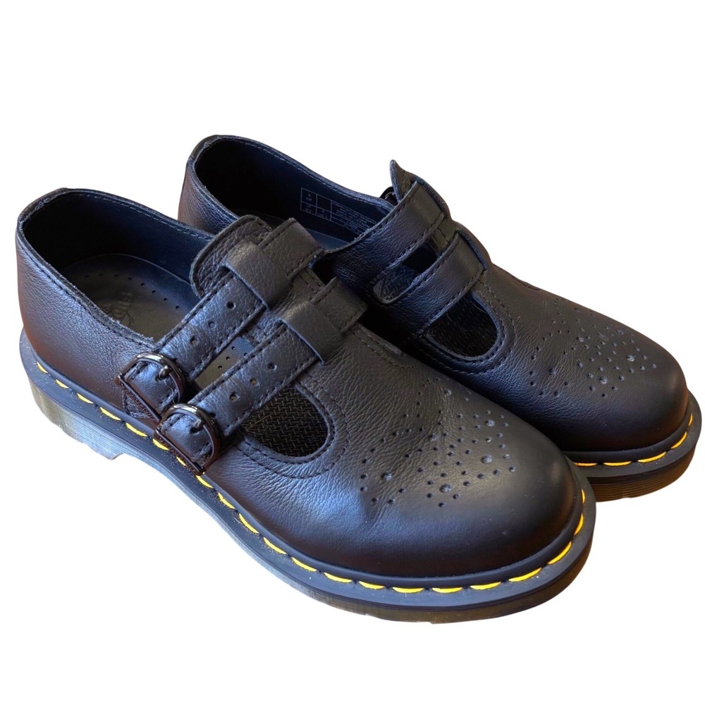 Dr. Martens 8065 Mary Jane Black Smooth Leather Double Strap Shoes Size W6